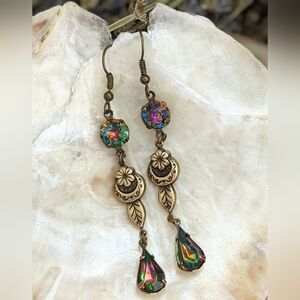 Victorian Volcano Swarovski Crystal In Long Drop Earrings In Brass